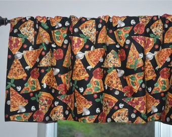 Pizza Kitchen Valance . Slice of Pizza Curtains .  Foodie Valance . LIGHTWEIGHT . Lined or Unlined