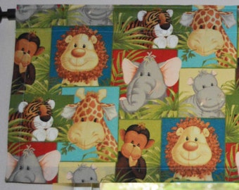 Jungle Animal Babies Valance: Nursery, Playroom Curtain - Lightweight Cotton
