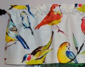 Kitchen Valance . Bird Valance . Richloom Birdwatcher Summer . Bird Curtain . Easy Care Indoor/Outdoor Fabric .  Perfect for a Sunny Window