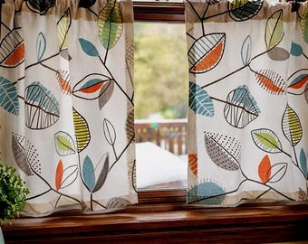 Kitchen Café Curtains Covington Carson Leaf for Small Windows, Cozy Kitchen Tiers, Camper