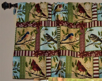 Winter Bird Valance . Winter Bird Cafe Curtains . Seasonal Cafe Curtains . Seasonal Valance. LIGHTWEIGHT Cotton . Cardinal Bird Valance