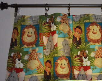Jungle Baby Animal Valance . Children's Curtains and Valance . LIGHTWEIGHT Cotton