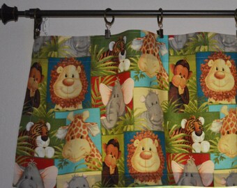 Jungle Baby Animal Valance . Children's Curtains and Valance . LIGHTWEIGHT Cotton