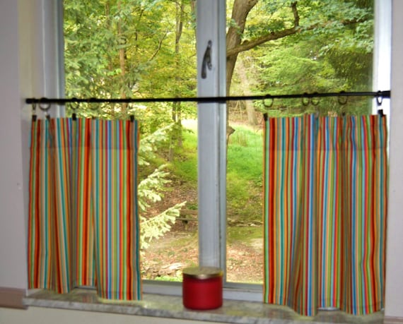 Wonderful fiestaware kitchen curtains Multi Stripe Kitchen Cafe Curtains Rainbow Tiers Very Etsy