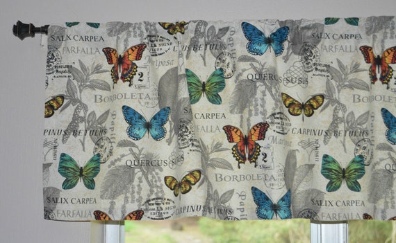 Butterfly Valance Botanical Butterfly Kitchen Curtain Etsy