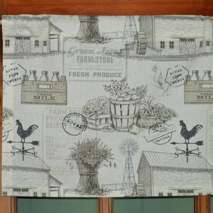 Country Kitchen Farmhouse Curtain Valance . Farm Toile Rooster . Charcoal Gray and Off White Valance . Country Valance . Cottage Curtains