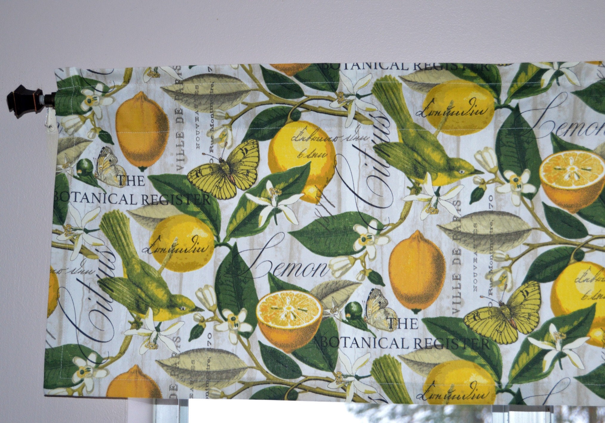 Lemon Kitchen Valance French Lemon Botanical Curtain Etsy