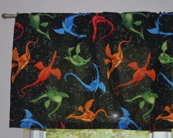 Dragon Valances . Colorful Child's Room Curtains . Playroom . Nursery . Flying Dragons . LIGHTWEIGHT cotton