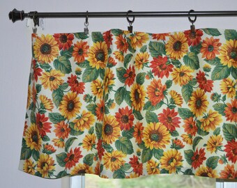 Sunflower Valance . Floral Kitchen Valance . Autumn Fall Curtains . Custom Curtain . Copper Gold Valance . Sunflower Wildflower Curtains