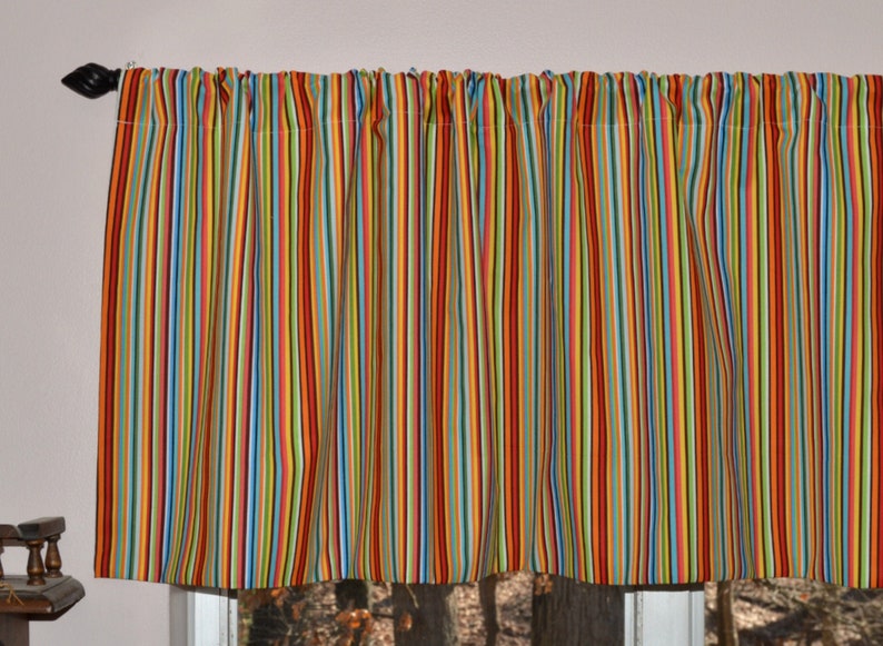 Multi Stripe Colorful Valances . Kitchen Curtains . Fiesta | Etsy