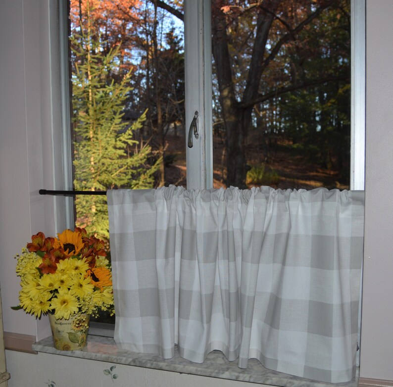 Gray Buffalo Plaid Cafe Curtain . Buffalo Plaid Premier Prints Etsy
