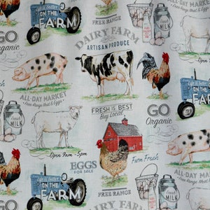 Country Kitchen Farmhouse Valances . Lightweight Cotton . Barnyard Dairy Farm . Roosters . Tractors . Cottage Curtains image 2