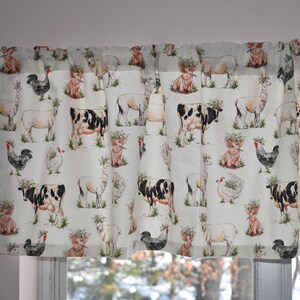 Kitchen Window Valance . Farmhouse Curtains . Farm Animals . Lined or Unlined