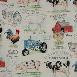 Country Kitchen Farmhouse Valances . Lightweight Cotton . Barnyard Dairy Farm . Roosters . Tractors . Cottage Curtains image 5