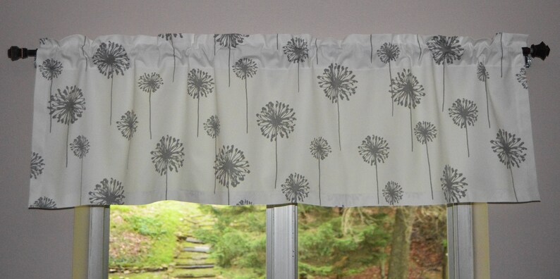 Dandelion Valance . Gray and White Dandelion Valance . Lined or Unlined. Request a Custom Size . by Pretty Little Valances image 2