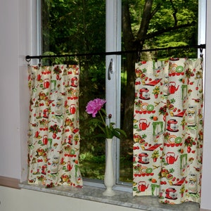 Retro Kitchen Café Curtains . Mid Century Red Vintage Tiers . Cute 50's Window Half Curtains . LIGHTWEIGHT COTTON image 5