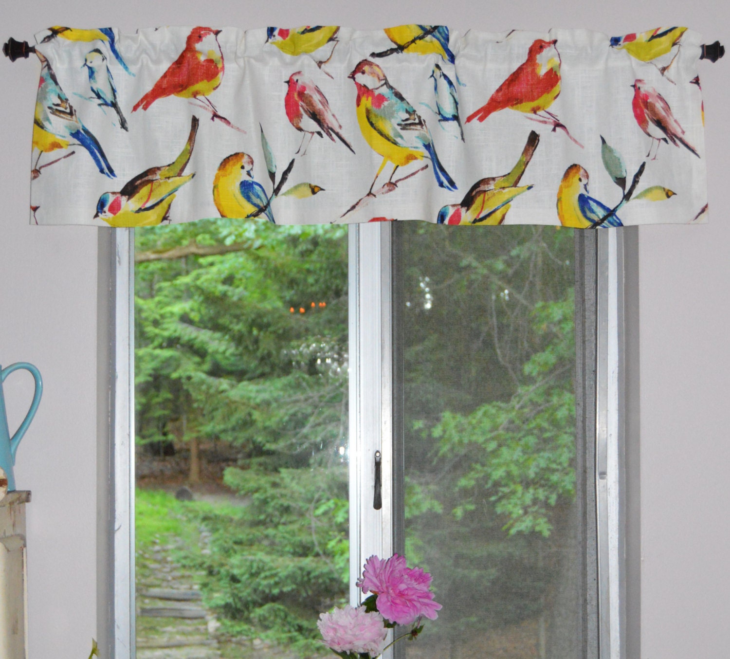Kitchen Valance . Bird Valance . Richloom Birdwatcher Summer . Etsy