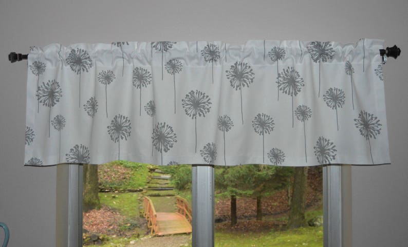 Dandelion Valance . Gray and White Dandelion Valance . Lined or Unlined. Request a Custom Size . by Pretty Little Valances image 1