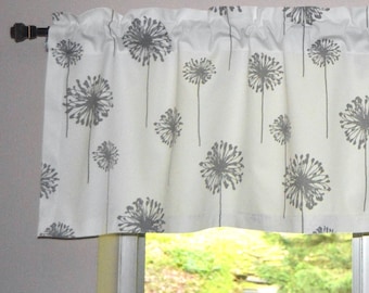 Gray Dandelion Valance: Cotton Twill Window Treatment, Lined or Unlined Option . Handmade