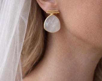 Statement bridal earrings with mother of pearl - Hand made weddings jewelry for modern bride.