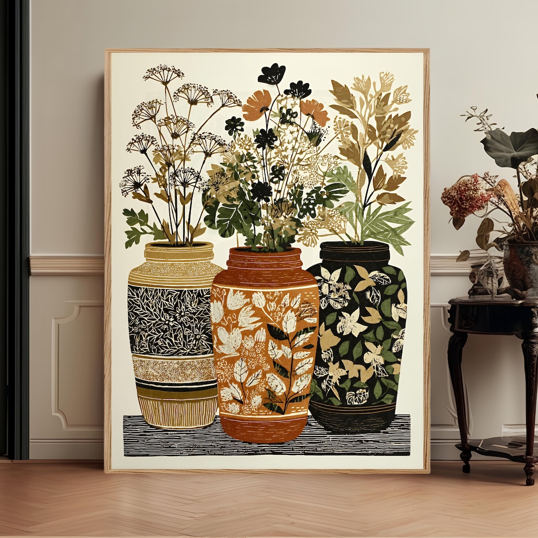Vintage Botanical Still Life Wall Art, Cottage Floral Garden Folk ...