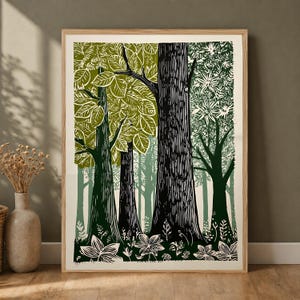 Green Woodland Landscape Print, Scandinavian Nature Forest Lover Canvas image 12