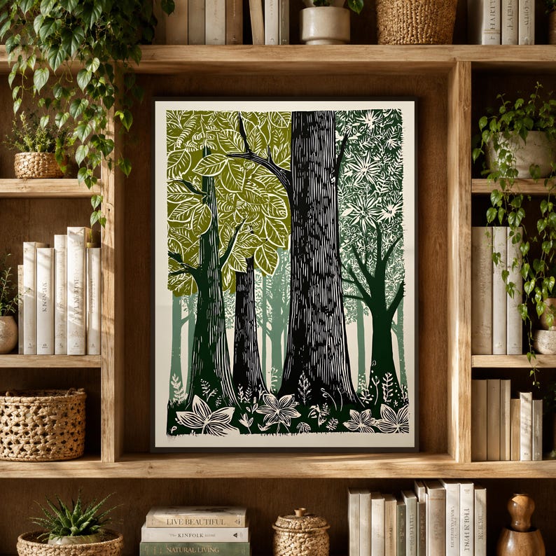 Green Woodland Landscape Print, Scandinavian Nature Forest Lover Canvas image 9