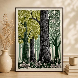 Green Woodland Landscape Print, Scandinavian Nature Forest Lover Canvas image 2