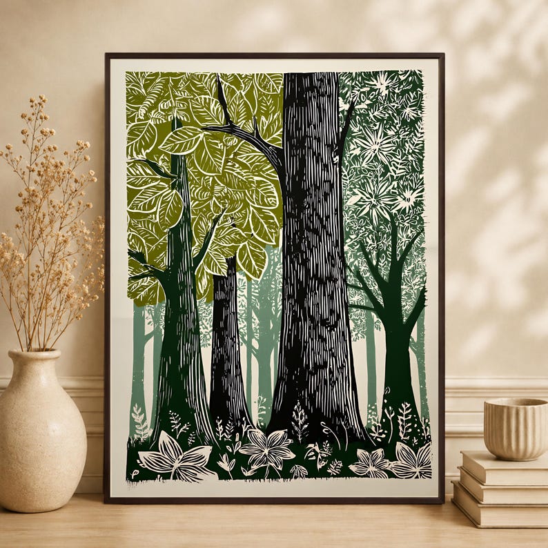 Green Woodland Landscape Print, Scandinavian Nature Forest Lover Canvas image 2