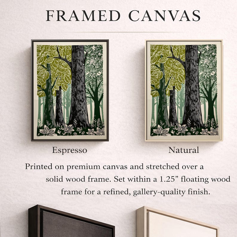 Green Woodland Landscape Print, Scandinavian Nature Forest Lover Canvas image 5