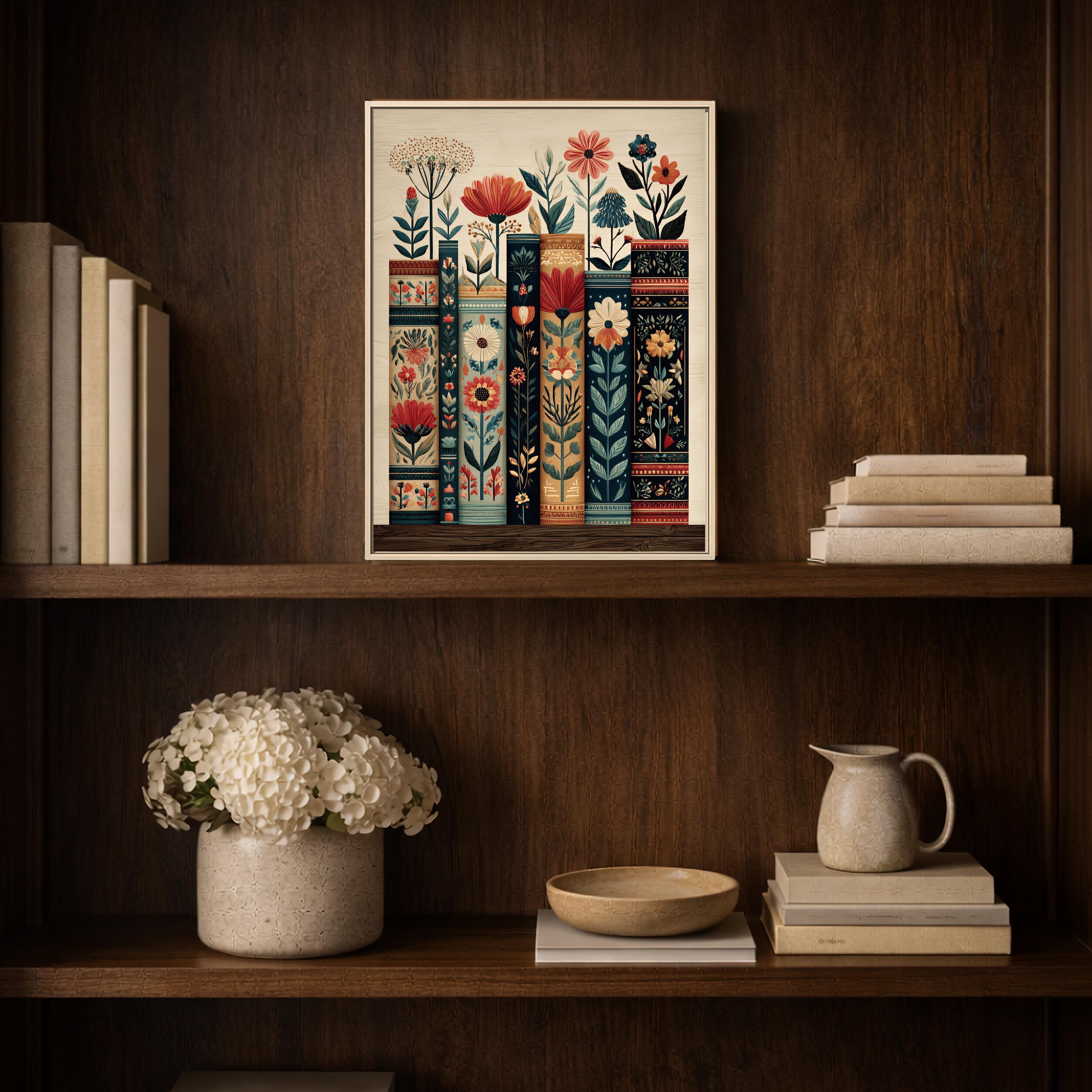 Botanical Book Lover Art Illustration, Floral Book Folk Art Print - Etsy