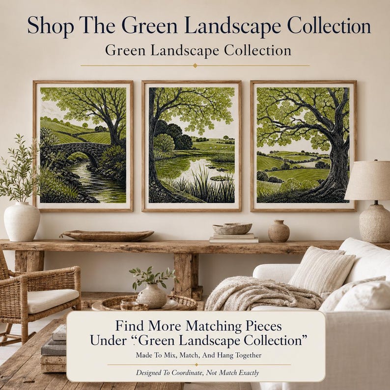 Green Woodland Landscape Print, Scandinavian Nature Forest Lover Canvas image 11