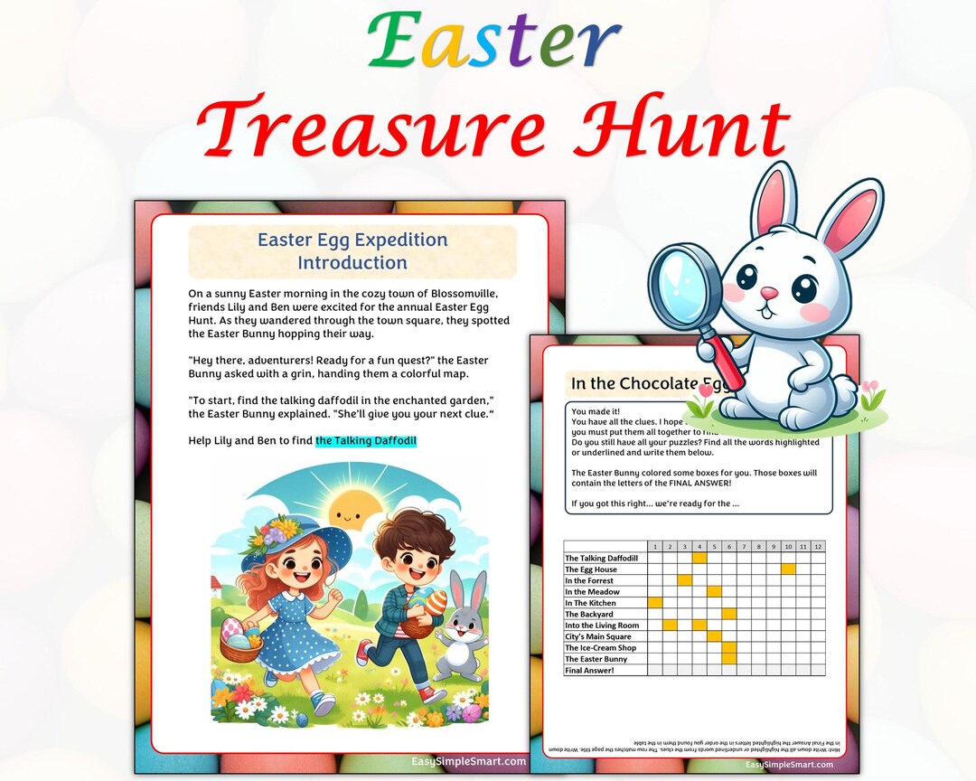 Easter Treasure Hunt Puzzle Game for Kids 7+, Printable Engaging ...