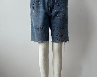Denim short met studs – Repurposed Vintage Denim