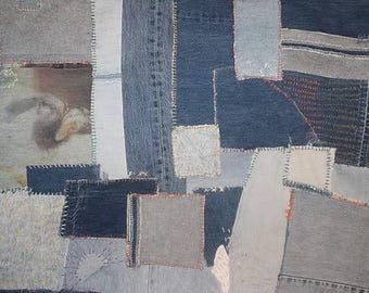 Denim patchwork vloerkleed/tapijt