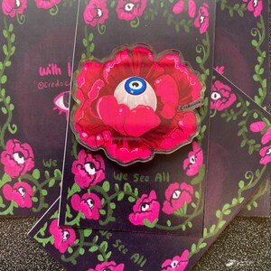 all seeing Eye flower pin Poppy 3” pin soooky Halloween