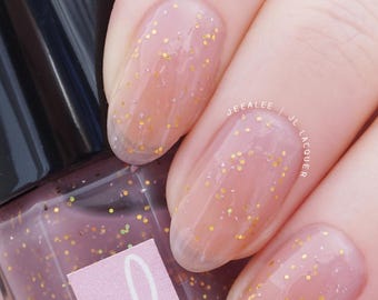 Gemera: Ultra Sheer Lilac Jelly Nail Polish with Gold Holo Glitter, Silver Flecks, Vegan