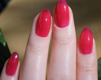 California - Sheer, deep, dark, hot pink fuchsia/red, cranberry jelly nail polish. Handmade, vegan.