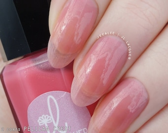 Pelican Crest: Sheer Coral Jelly Nail Polish Rose Gold Shimmer, Vegan 10-Free
