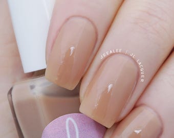 Caffè Latte - Nude milky jelly nail polish. Sheer neutral beige BB cream nails, 10-free, vegan, and cruelty-free.