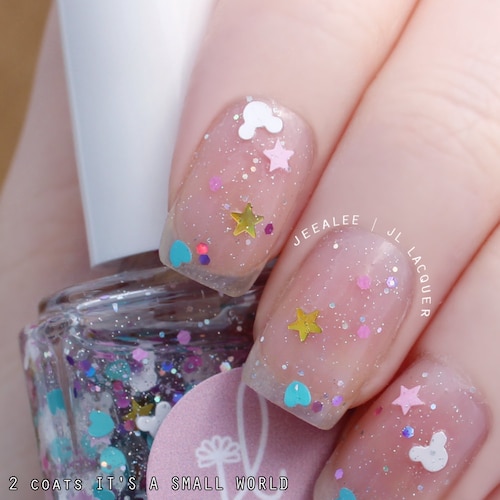 It's a Small World - Disneyland Inspired Stars Hearts Holographic, Pastel Glitter Topper Nail Polish - Mickey - Fantasyland - Disney