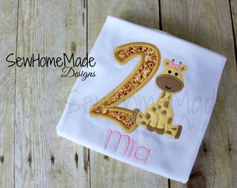 Giraffe Birthday Shirt - Birthday Shirt - Jungle - Safari - Zoo - Pink and Gold Birthday