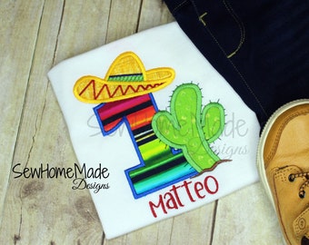 Fiesta Birthday Applique Shirt - Cactus -Sombrero - Maracas - Mexican - Fiesta Birthday Shirt