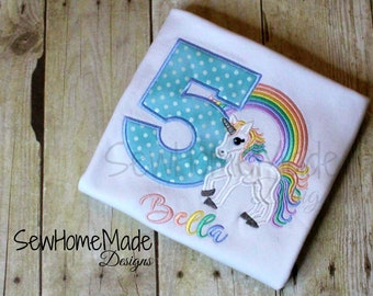 Unicorn Rainbow Birthday Embroidered Shirt - Unicorn Birthday Shirt - Unicorn Rainbow Shirt - Custom Embroidered Shirt - Birthday Shirt