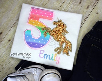 Unicorn Birthday Shirt - Unicorn Gold Silhouette Shirt - Pastel Rainbow Unicorn - Applique Shirt - Unicorn Tee