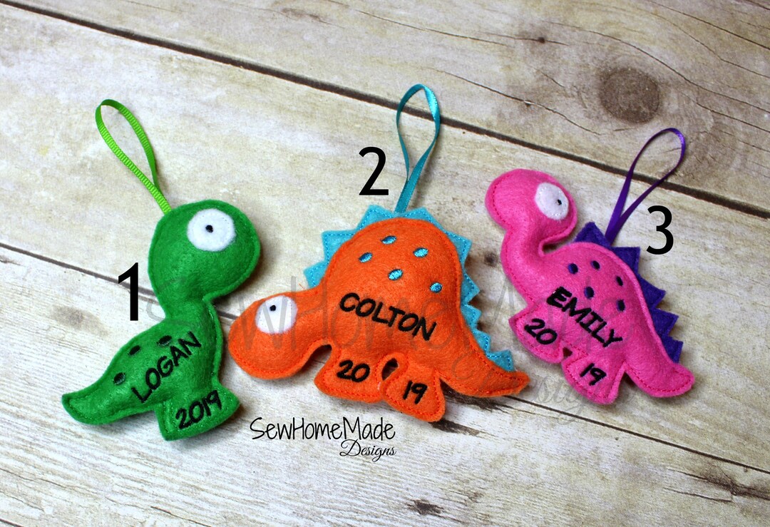 Felt Dinosaur Ornaments Dinosaur Gift Tag Personalized Felt Etsy