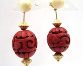 14 kt Bone Cinnabar Dangle Earrings, Vintage
