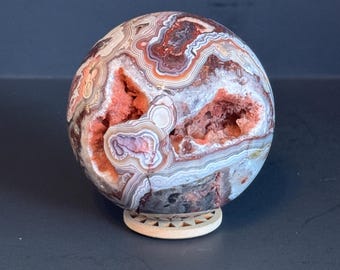 Crazy Lace Agate Sphere 15.3oz Swirling Fiesta of Joy & Magic!