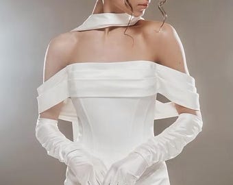 Bruidscorsettop met blote schouders, ivoorkleurige satijnen bustier met nekdoek, moderne bruidscorsettop, elegante bruidsseparaten
