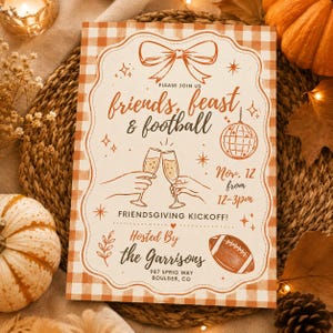 Vorlage für eine Einladung zum Friendsgiving-Essen | Thanksgiving-Football-Party | Einladung zum Herbst-Potluck | (Digitaler Download)